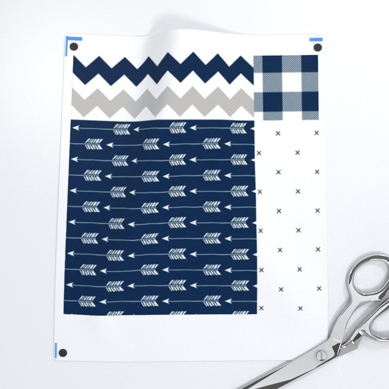 Blue Cheater Quilt Plaid Chevron Patchwork Arrows Dots Check Custom Printed Fabric by Spoonflower Various Fabrics by the Yard or Fat Quarter